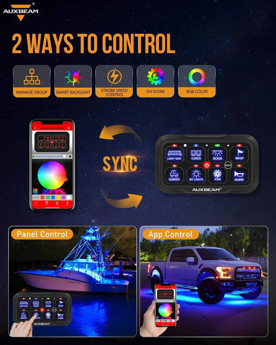 AR-800 Multifunction RGB Switch Panel with Bluetooth Controlled & 47 Inch Extension Cable(Optional) for Polaris XP Turbo / Turbo S