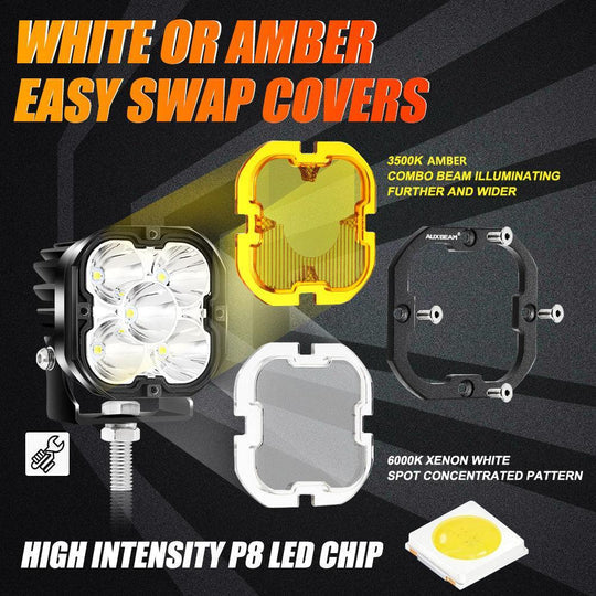 3 Inch 80W 9600LM LED Pods Lights White&Amber