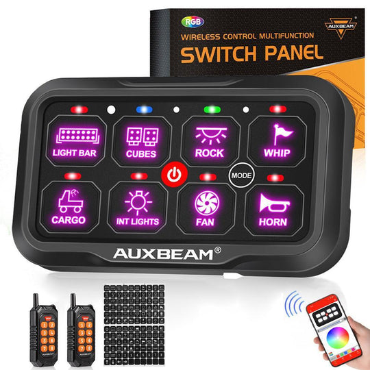 AC Series 8/12 Gang RGB Switch Panel with APP&Remote Control, Toggle/ Momentary/ Pulsed Mode Supported