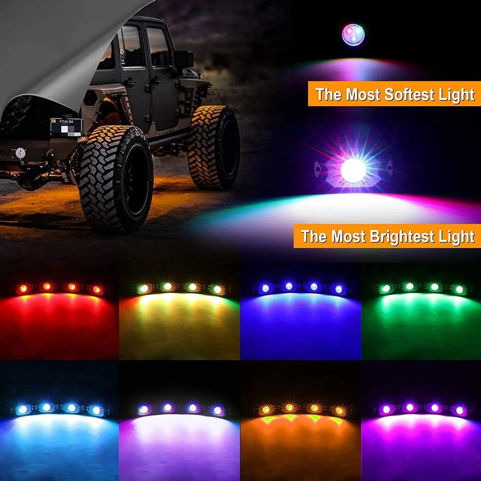 RGB LED Rock Light Set with Bluetooth Controller for UTV