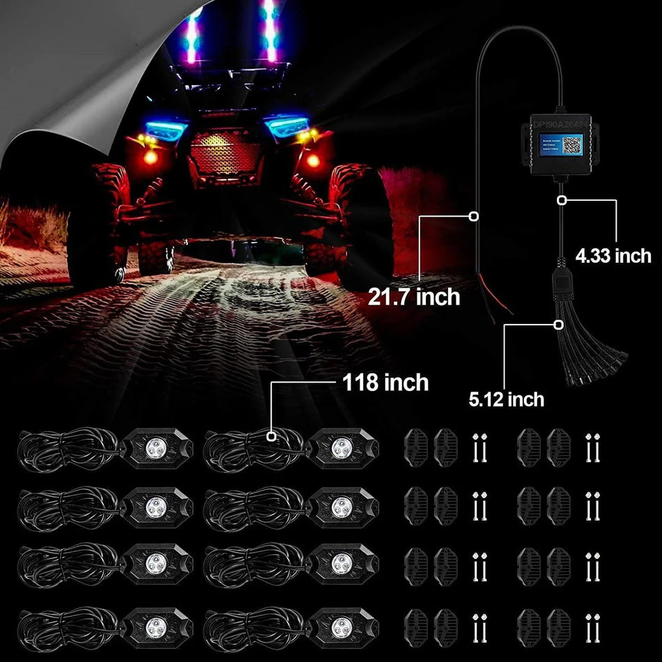 RGB LED Rock Light Set with Bluetooth Controller for UTV