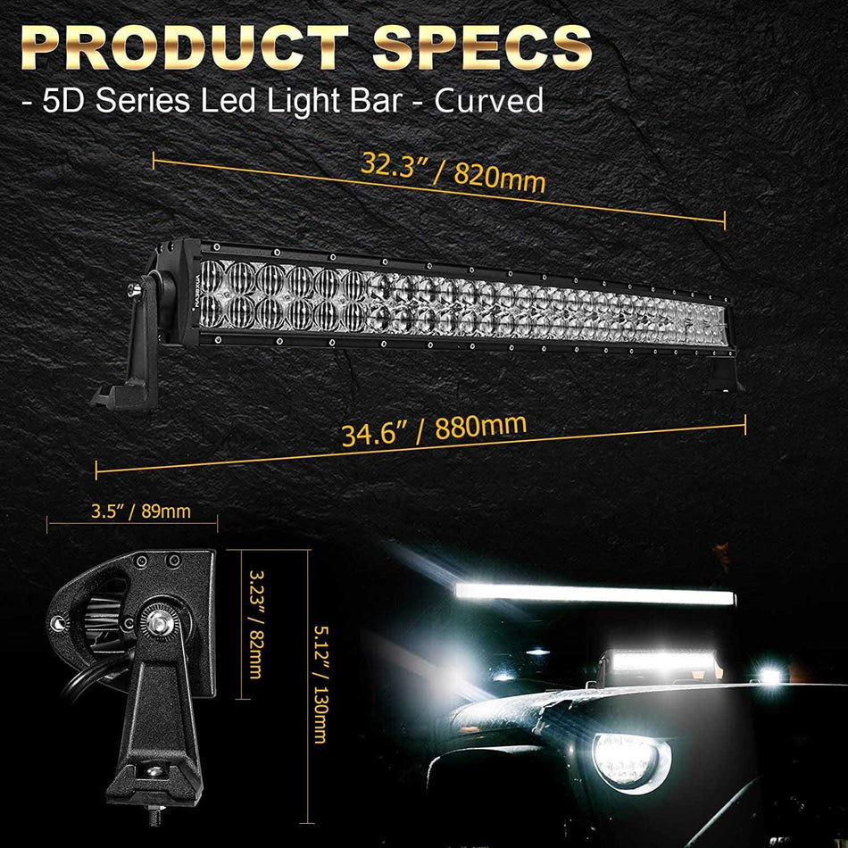 32 Inch 5D Series Straight/Curved LED Light Bar & Upper LED Light Bar Mounting Brackets Combo