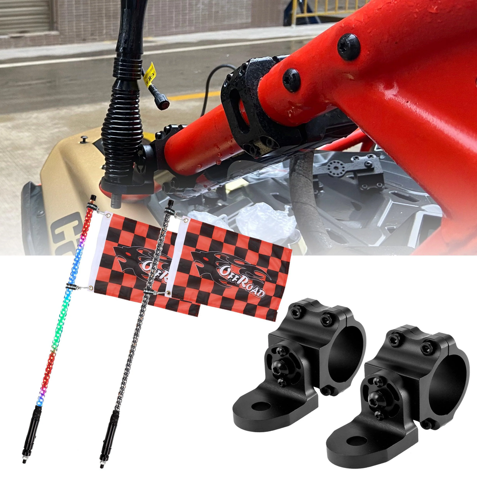 3FT/4FT LED RGB Whip Lights with Bluetooth/ Remote Controlled & Black Universal Flagpole Light Mount