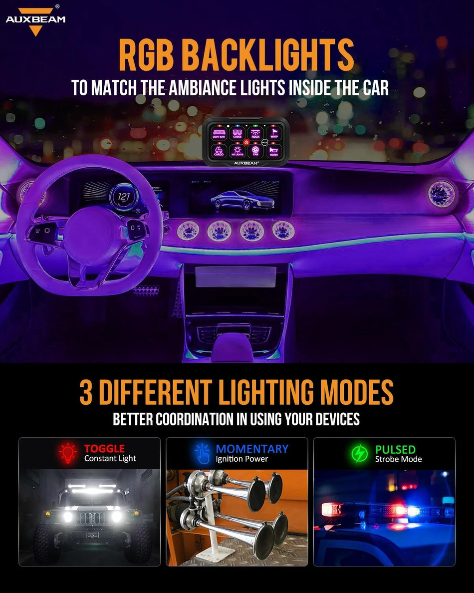 RC Series RC-800 RGB Switch Panel with Remote Control, Toggle/ Momentary/ Pulsed Mode Supported(One-Sided Outlet)