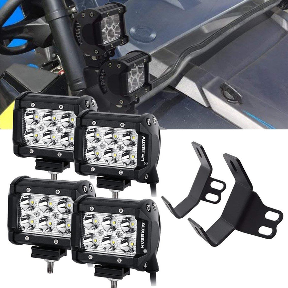 4 inch LED Pod Lights&Double-layer Pillar Mounting Bracket for 14-21 Polaris