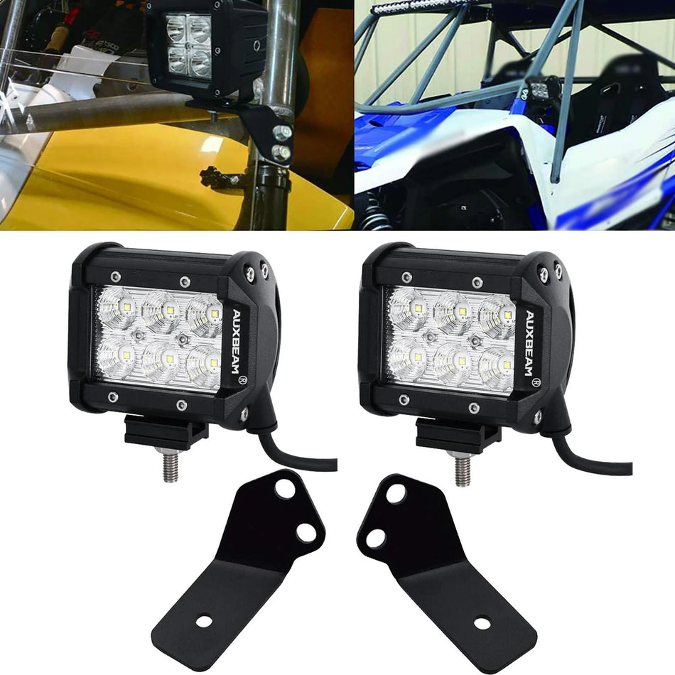 4 inch Classic-SM Series Dual Row LED Pod Lights Flood Beam & A-Pillar Mounting Bracket for Yamaha