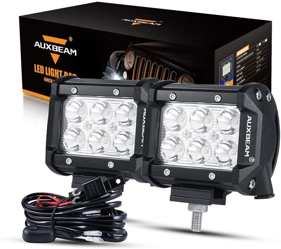 4 inch Classic-SM Series Dual Row LED Pod Lights Flood Beam & 2.5 Inch Bull Bar Roll Cage Clamps Mounting Brackets Combo