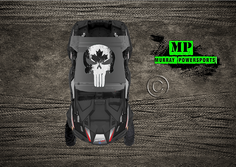 SXS/UTV/RZR/Truck/Car Black & White Weathered Canadian Flag Punisher Roof Decal