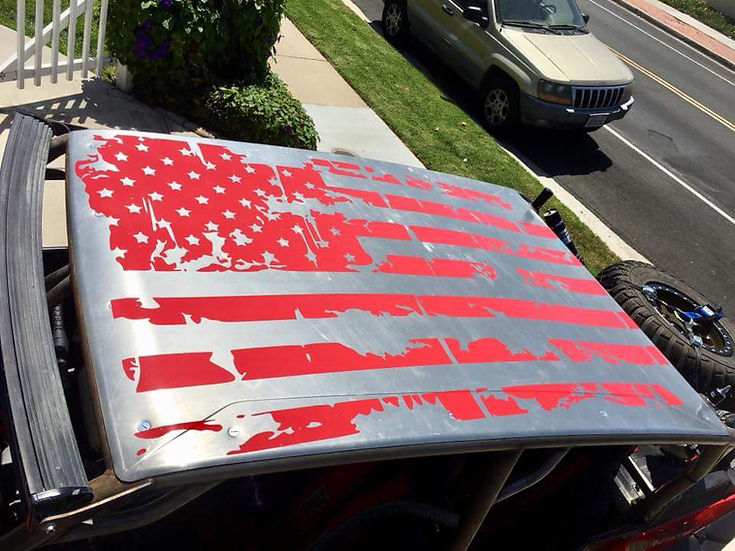 Distressed American Flag 2 seat UTV/RZR/TRUCK/CAR Roof Decal (color op
